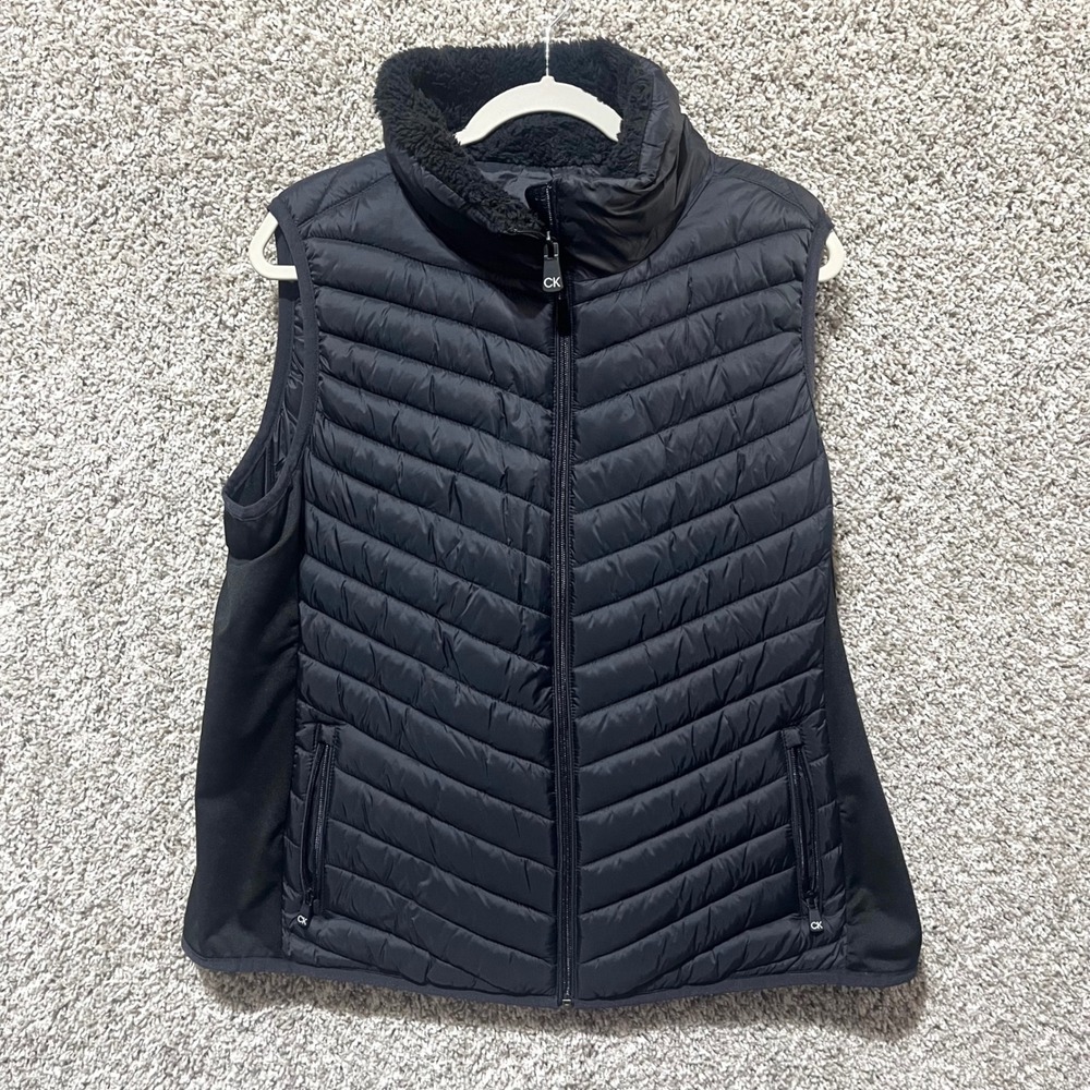Calvin Klein Vest Women's XXL Black Performance Quilted Sherpa Collar Puffer